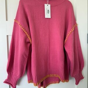 Pink Sweater with Yellow Accents